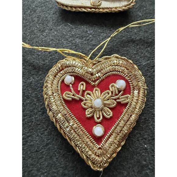 8 Vintage Christmas Ornaments, Velvet Beaded Pearls Holiday 2” - Picture 3 of 9